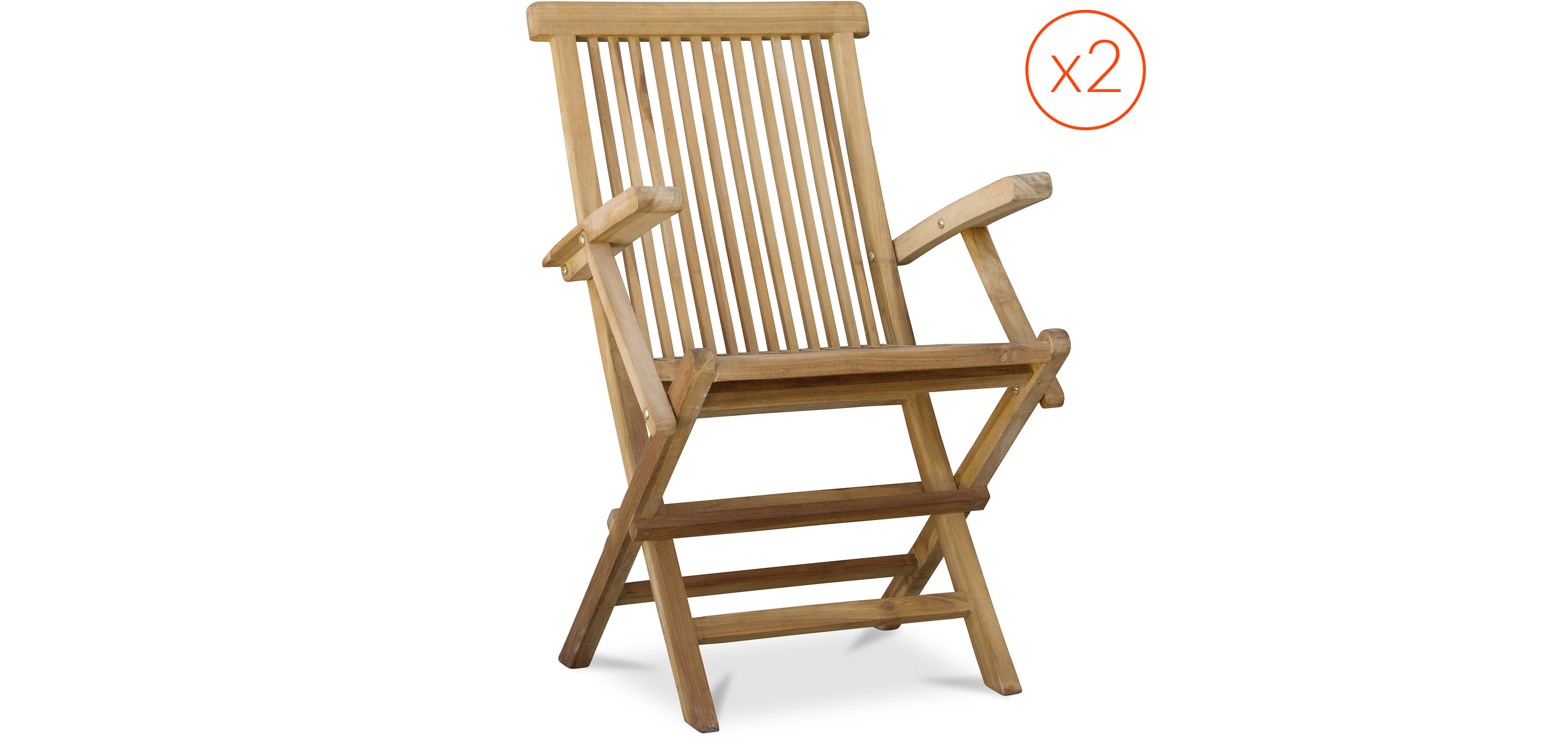 Pack de 2 - Silla con reposabrazo plegable de jardín de teca maciza